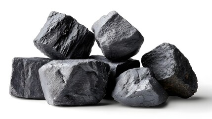 A pile of coal stones, a fossil fuel product. long_title:A collection of rugged, black and gray coal stones piled together, representing an essential