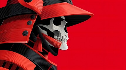 Stylized samurai skull wearing red armor