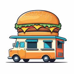 Retro Food Truck with Giant Burger on Top