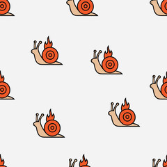 "A playful seamless pattern featuring snails with fiery shells. This whimsical design adds a fun and unique touch, making it perfect for textiles, wallpapers, or any project that seeks to bring a sens © Samra