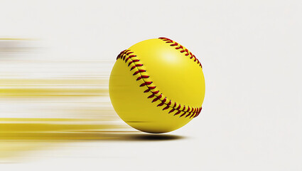 A Fast-Moving Yellow Softball in Motion Against a White Background