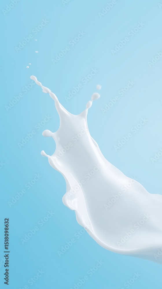 Aufkleber splash of white liquid against a soft blue background, creating dynamic movement and texture, ideal 