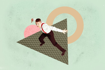 Banner creative art collage of happy businesswoman businessman receive development career aim...