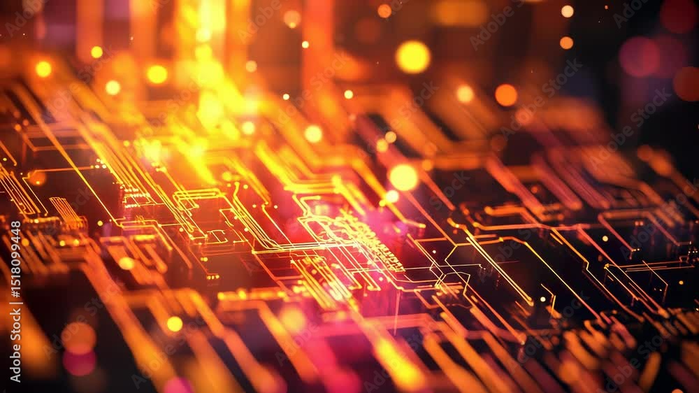 Poster abstract futuristic technology background with circuit board and glowing particles