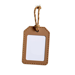 Blank Brown Leather Tag with Twine Loop for Labeling, Pricing, or Decorative Use in Various Applications