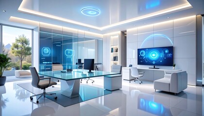 Fototapeta premium Futuristic and Sleek Modern Office Design Showcasing Technological Integration