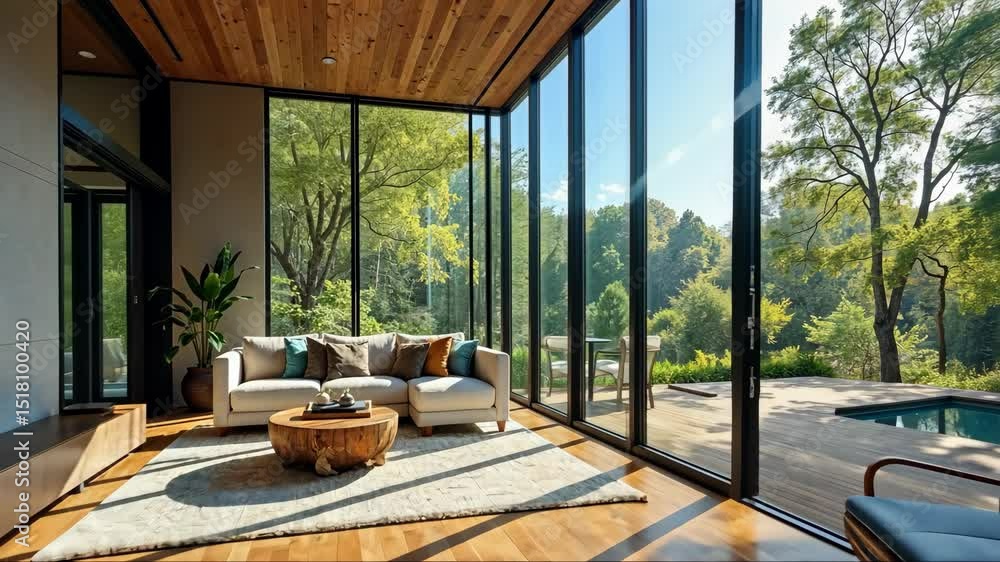 Poster a modern residence with large windows and an open floor plan, providing ample natural light and a se