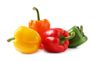 Ripe colorful bell peppers isolated on white