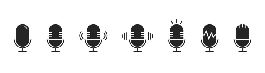 Podcast vector icon set. Microphone vector icon set. Vector illustration.