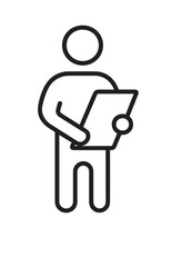 Person Reading Document Icon – Standing Figure with Paper in Line Art Style
