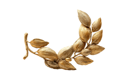 PNG Golden laurel wreath on black background: detailed leaf design highlighting nature and elegance