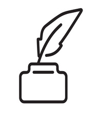 Obraz premium Quill and Ink Bottle Icon – Writing or Literature Symbol in Line Art Style