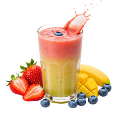 Vibrant Layered Smoothie Strawberries Mango and Blueberries isolated on transparent bacckground