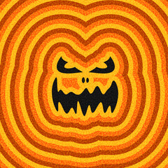 Spooky jack-o-lantern face with bold, wavy contour lines. Vector illustration with vibrant orange and black colors.