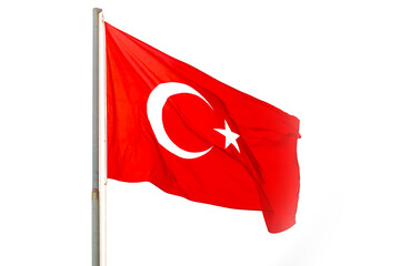 Close-up of National flag of Turkey isolated on white background