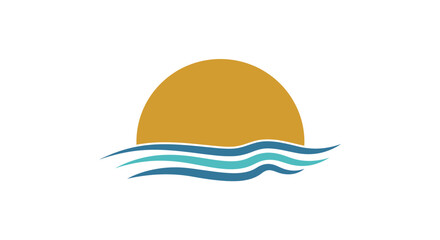 Stylized Sun and Waves Graphic Illustration with Transparent Background