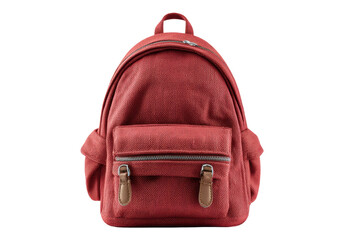 PNG Compact red backpack with front pocket and leather accents