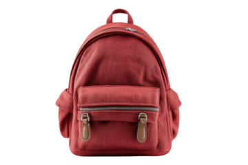 PNG Compact red backpack with front pocket and leather accents