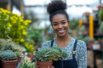 Smiling Florist with Succulents