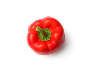 One fresh red bell pepper isolated on white, top view
