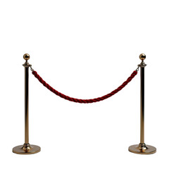 Elegant red velvet rope barrier with polished gold stanchions for crowd control and event management