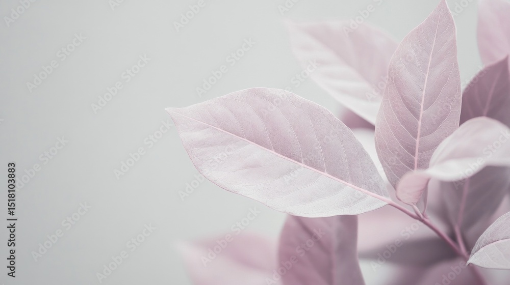 Poster delicate pink leaves with intricate textures are displayed against a soft gray background, emphasizi