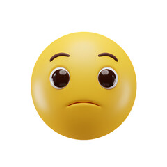 3D Rendered Yellow Emoji Disappointed Expression isolated on transparent bacckground