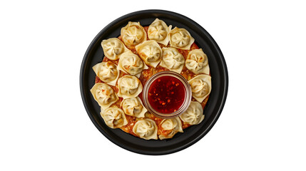 Steamed Asian Pork Dumplings with Soy Sauce and Green Onions