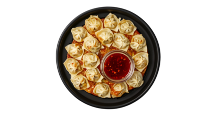 Steamed Asian Pork Dumplings with Soy Sauce and Green Onions