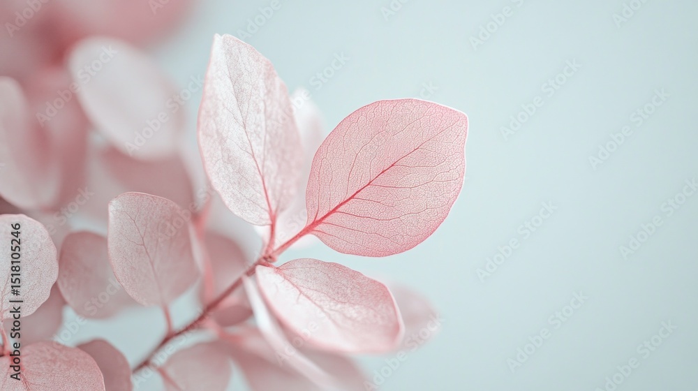 Aufkleber soft pink leaves display their fine veins and translucent qualities, creating a calming atmosphere. 
