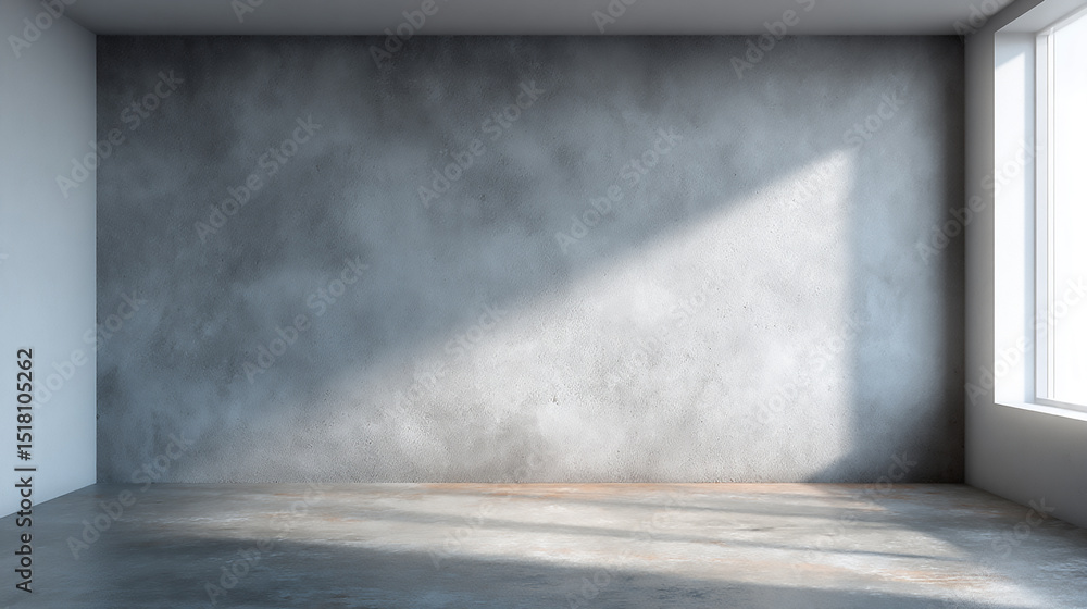 Poster an empty room with a gray concrete wall and floor and a window to the right