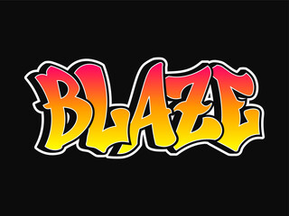 A striking piece of graffiti art displays the word BLAZE with bright, fiery color gradients.