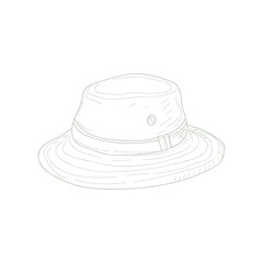 A hat is drawn in black and white. The hat is a straw hat with a brim