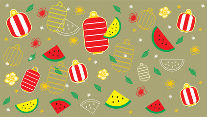 japanese matsuri seamless pattern with water melons and lantern.