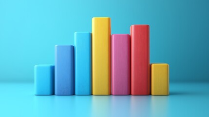 Colorful 3D Bar Graph on Pastel Blue Background