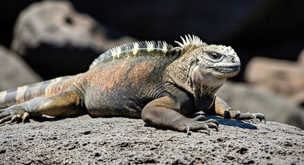 Galapagos Iguana Lying Sun Rock Endemic Marine Species Galapagos Islands Wildlife