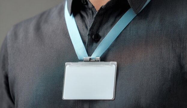Person wearing blank ID badge and lanyard