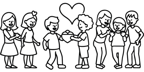 Cartoon people sharing love isolated on white background