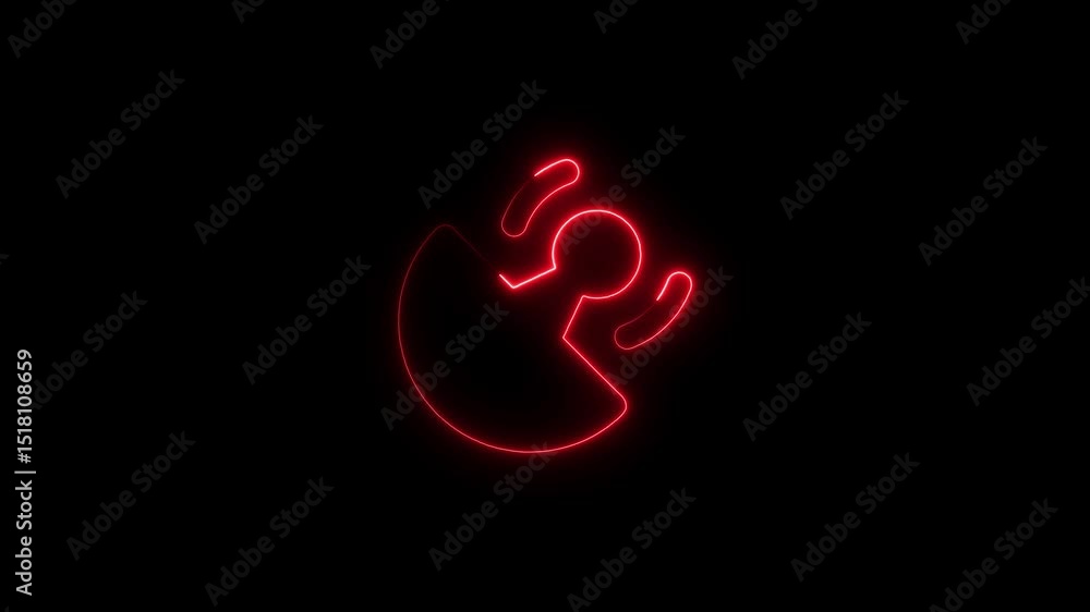 Poster glowing red neon abstract shape against a dark black background for design elements