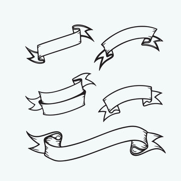 Hand-drawn vintage ribbon banners set for design elements
