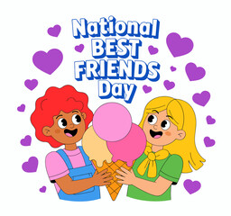 Two girls exchanging hearts with love on national best friends day celebration illustration