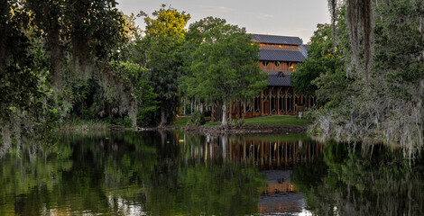 Photo of Lake Alice and a portion of the Baughman Center on the campus of the University of Florida in Gainesville