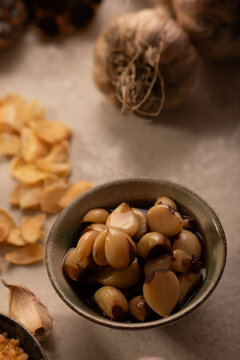 Garlic bulb with cloves and garlic chips