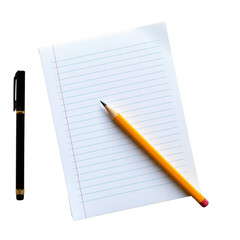 Blank Notepad with Blank Lines and Yellow Pencil on White Background for Writing and Note-Taking
