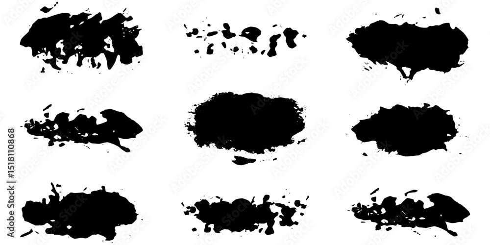Aufkleber grunge brush strokes in distressed ink texture and bold rectangle shapes. monochrome paint splatter 