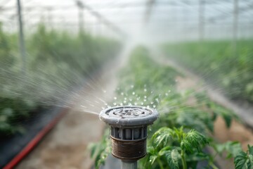 Automatic irrigation and watering system in a large industrial greenhouse that supports optimal growth of plants, vegetables and fruits
