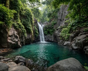 Serene Waterfall in Lush Tropical Setting