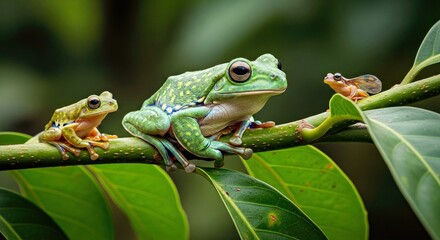 Javan Tree Frog Sitting Branch Flying Frog Perched Tropical Amphibian