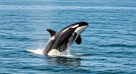 Fototapeta premium Killer Whale Orcinus Orca Adult Leaping Canada Ocean Marine Life Power