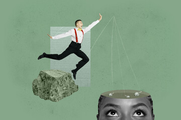 Composite trendy magazine photo collage of headless girl cut head control brainwash ribbon woman...